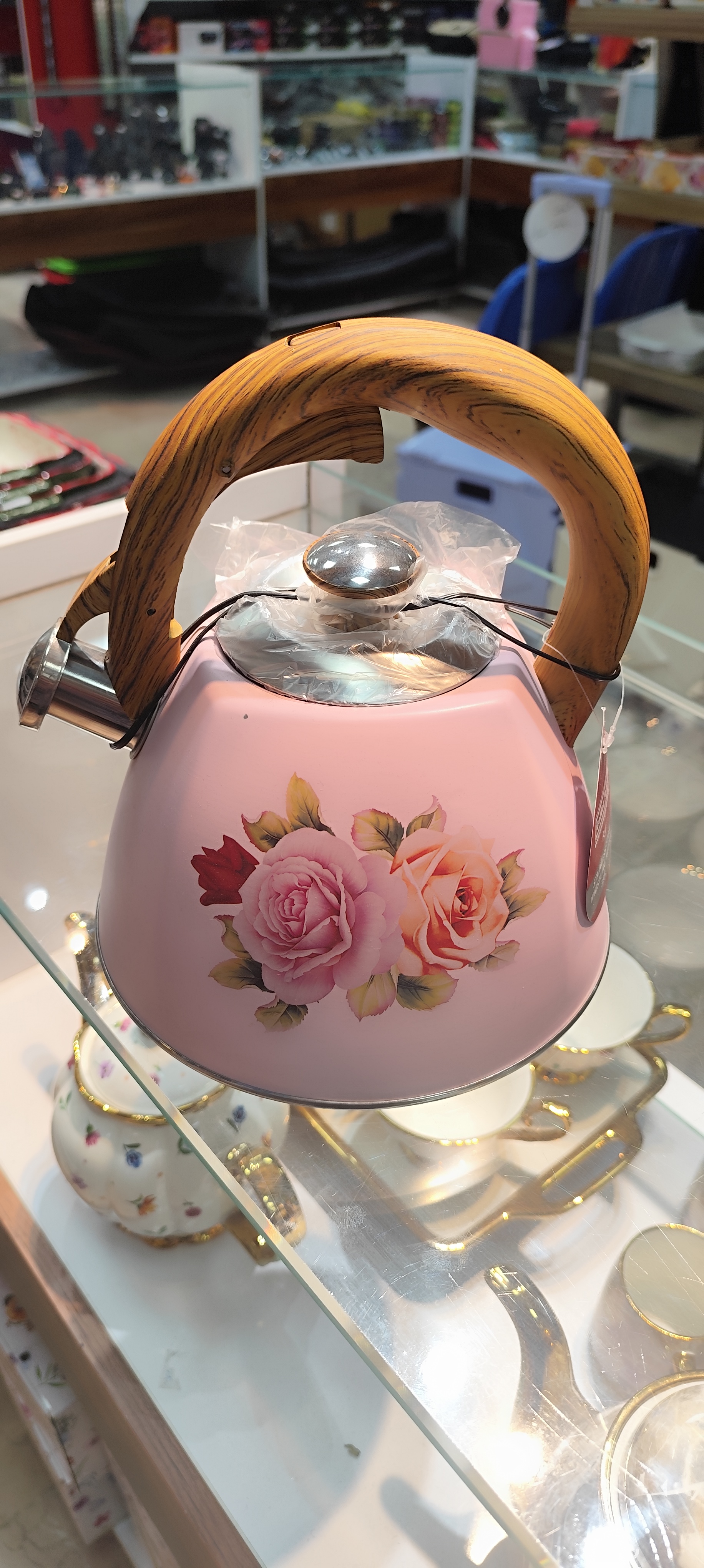 کتری استیل دسته چوبی