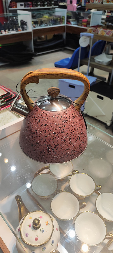 کتری استیل دسته چوبی
